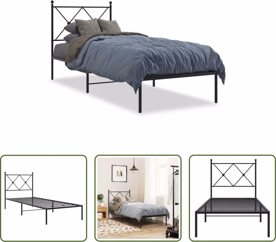 The Living Store Struttura letto con testiera in metallo nero 80x200 cm