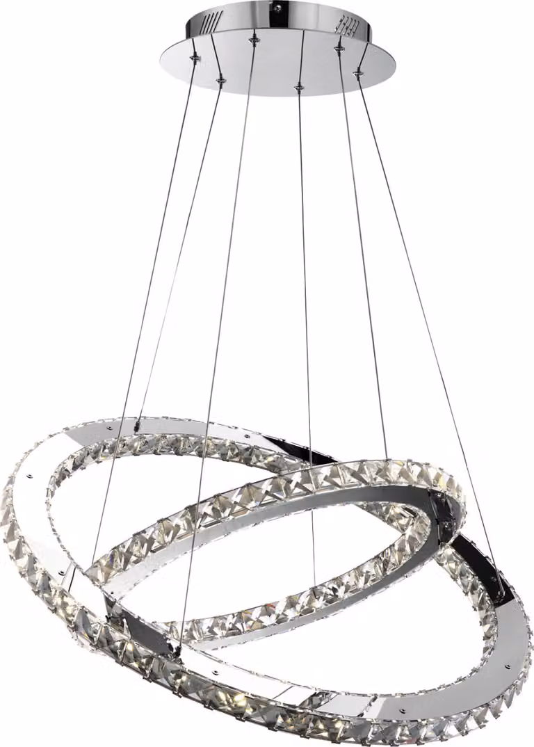Globo Lighting lampada a sospensione in metallo cromato, cristalli K9 trasparenti, cavo PVC trasparente, mobile, ø: 640mm, H: 1800mm, incl. LED 56W 230V, sorgente 7400lm, potenza 4400lm, 4000K