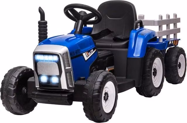 Macchina elettrica per bambini con rimorchio, telecomando, fari, 3-6 km/h, per bambini dai 3 ai 6 anni, blu