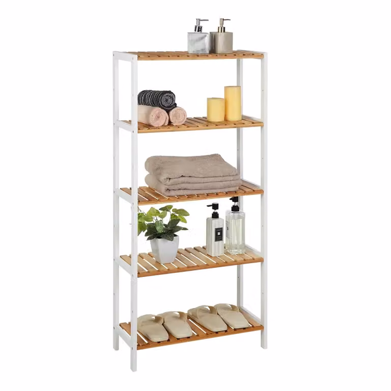 Scaffale Portaoggetti in Bambù, Bianco + Naturale