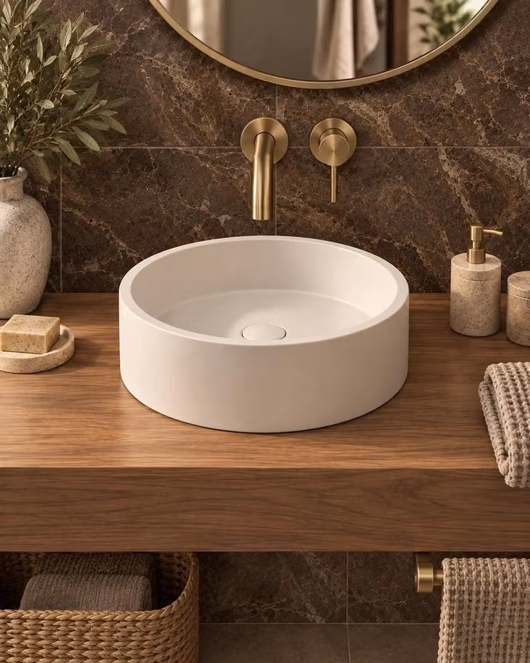 Lavabo 39 cm ciotola da appoggio in cemento bianco opaco Capri