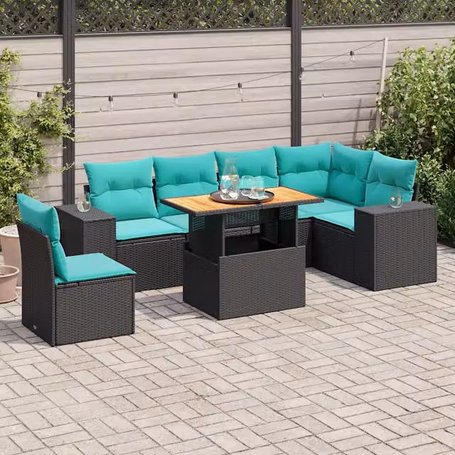 Set Divani da Giardino con Cuscini 7pz Nero Polyrattan 3327382