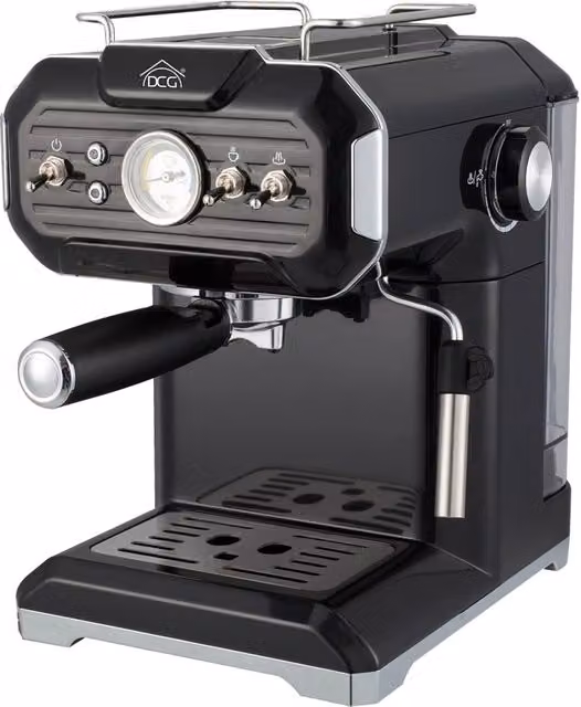 Macchina per caffè a capsule DCG con cappuccinatore integrato, compatibile con Nespresso Original, 850 W, Bianco o Nero, L/P/H: 23,6 x 29,2 x 33,1 cm