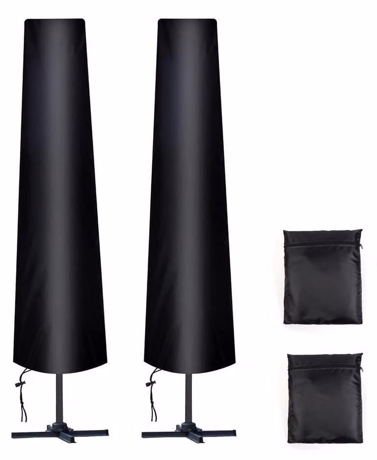 Copertura protettiva per ombrelloni, confezione da 2 pezzi, tessuto Oxford 210D, colore nero, resistente agli agenti atmosferici, protezione UV, resistente alla neve, dimensioni 183 x 25/35 cm