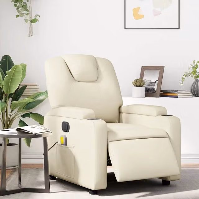 Divano Sedia-Poltrona Massaggiante Elettrica Reclinabile Crema Similpelle 881812