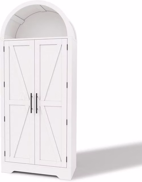 Armadio alto curvo bianco 170×70×35 cm in MDF con ante e ripiani regolabili, per cucina, soggiorno e camera da letto