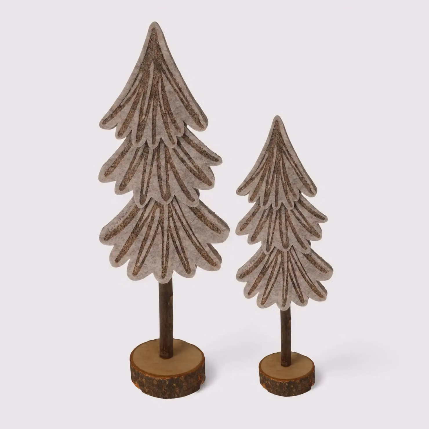 Pisonia - Set di 2 alberi in feltro decorativi grigio e marrone