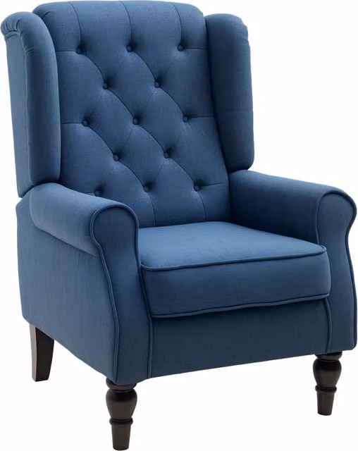Poltrona per Salotto in Stile Francese con Seduta Imbottita e Cuscini, in Velluto, 74x86x102 cm, Blu