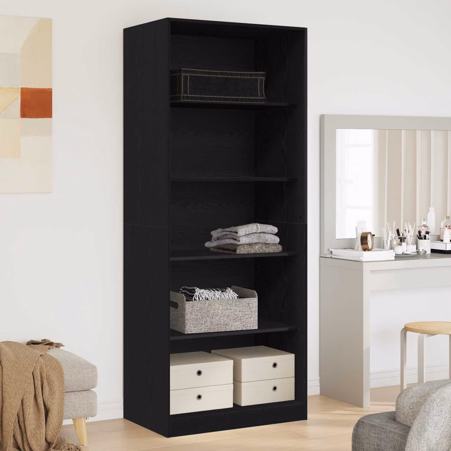 vidaXL Guardaroba Rovere Nero e Marrone in MDF con Cassetti Integrati e Ripiani Interni L 80 x P 50 x H 200 cm – 1