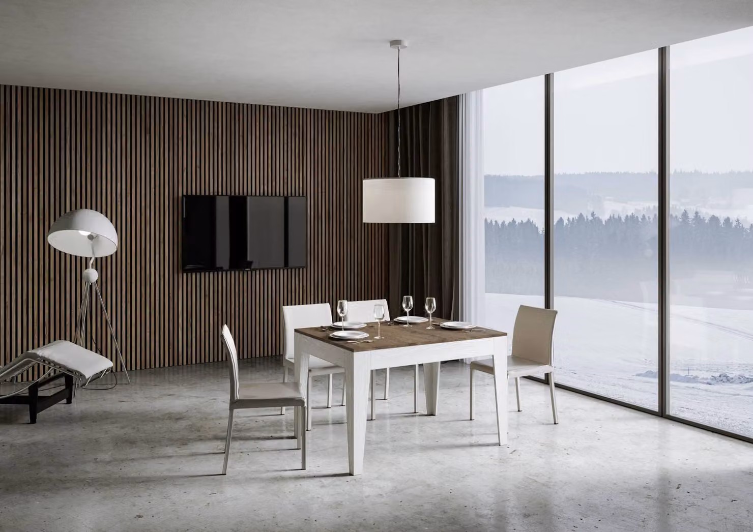ITAMOBY - Tavolo allungabile 120/180x90 cm Cico Mix piano noce - base bianco frassino
