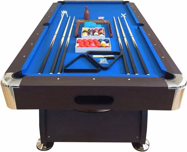 Tavolo da biliardo Simbashopping Sporty con accessori, colore blu e marrone, L: 240 cm, P: 137 cm, H: 80 cm