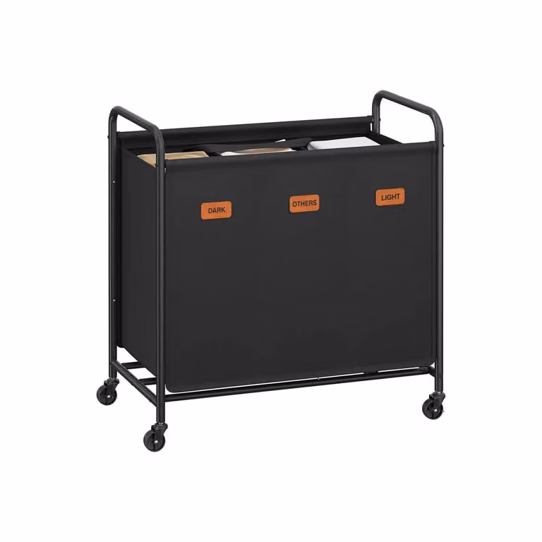 Carrello portabiancheria a scomparti mantiene ordinata la lavanderia, Nero Inchiostro / 3 Scomparti (170 L)