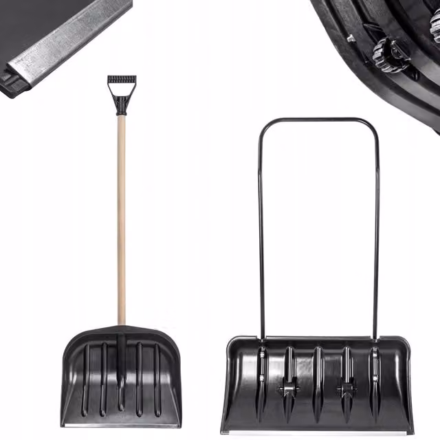 Set pala da neve KADAX con ruote e manico in legno