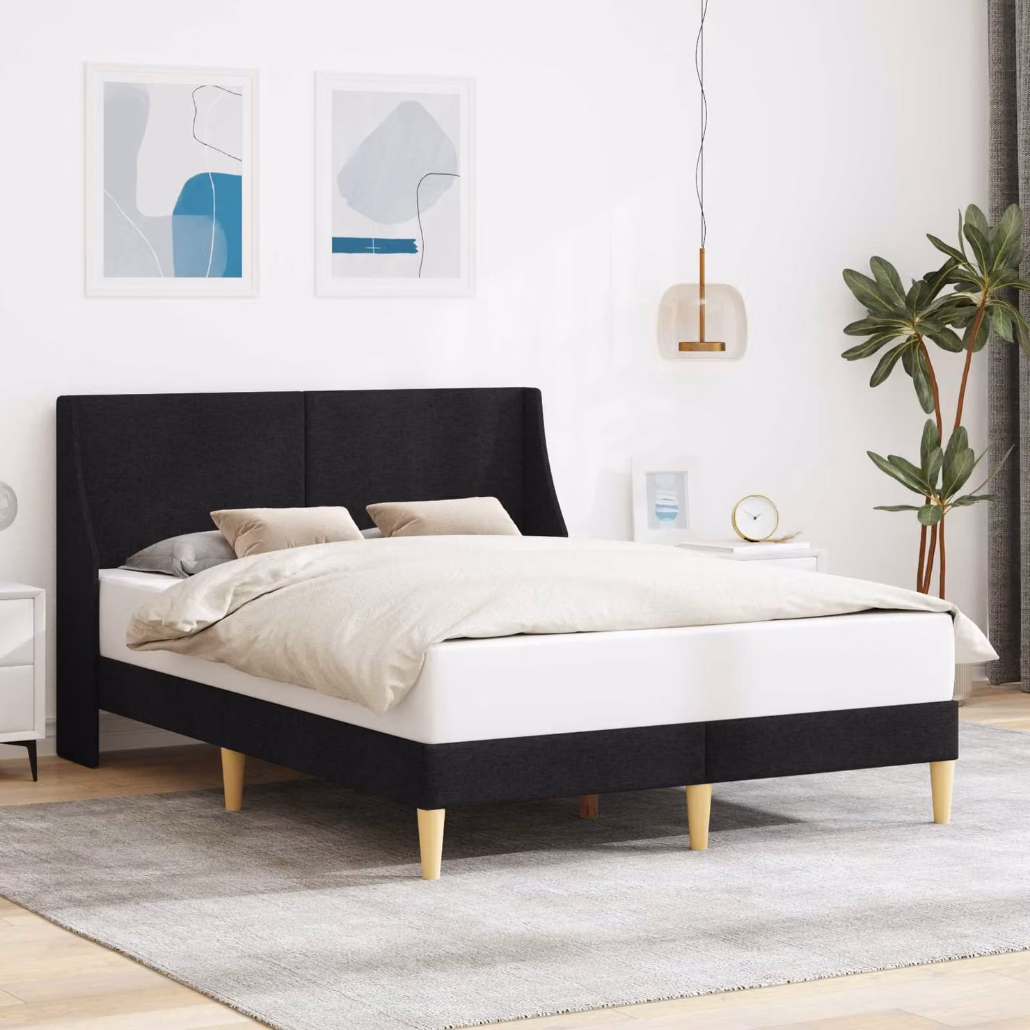 Struttura del letto imbottita moderna vidaXL in legno e tessuto nero