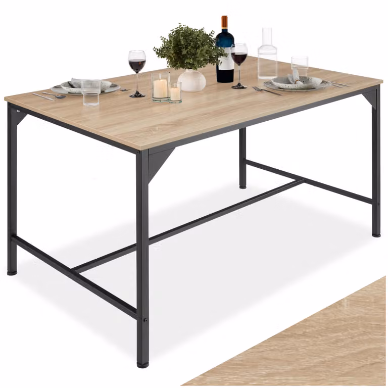 Tavolo da pranzo rettangolare industriale TecTake GmbH in legno rovere e metallo, colore marrone, L: 150 cm, P: 75 cm, H: 75 cm