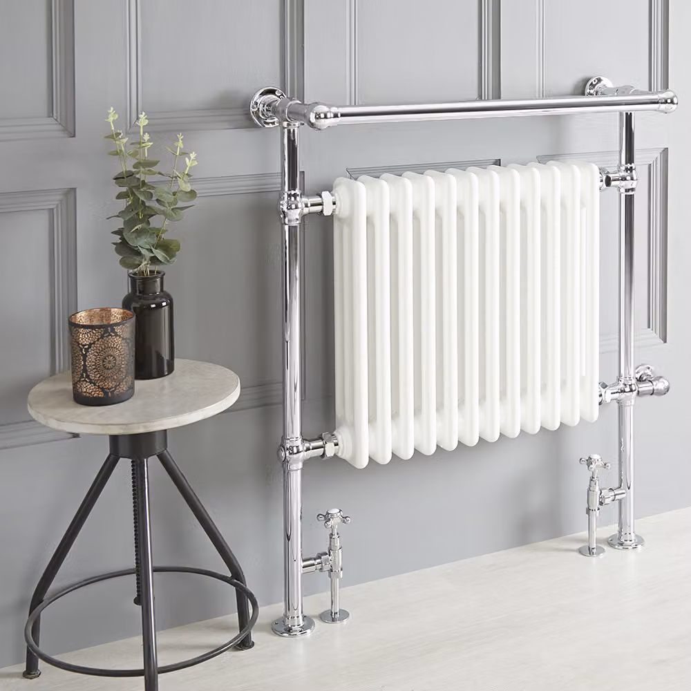 Scaldalviette Misto Tradizionale Bianco – 930mm x 790mm – (Barra Porta Salviette Sporgente) – Senza Termostato