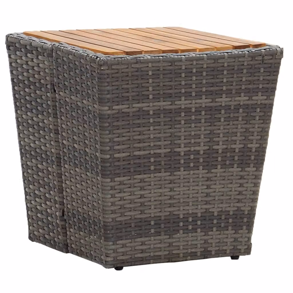 The Living Store tavolino grigio 41,5×41,5×43 cm in poly rattan e legno massiccio