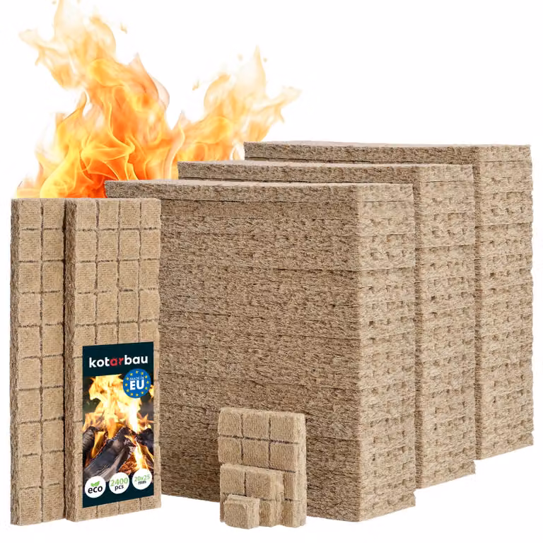 KOTARBAU® 2400 pz Accendifuoco Cubetti Lana di Legno Naturale Per Griglia Caminetto Stufa Barbecue Riccioli Accendifuoco Facile Da Usare Innesco Fuoco