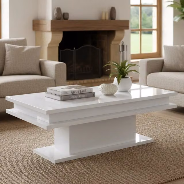 Tavolino da salotto portariviste DMORA Aboronzi Bianco lucido L: 100 cm, P: 55 cm, H: 42 cm – 1