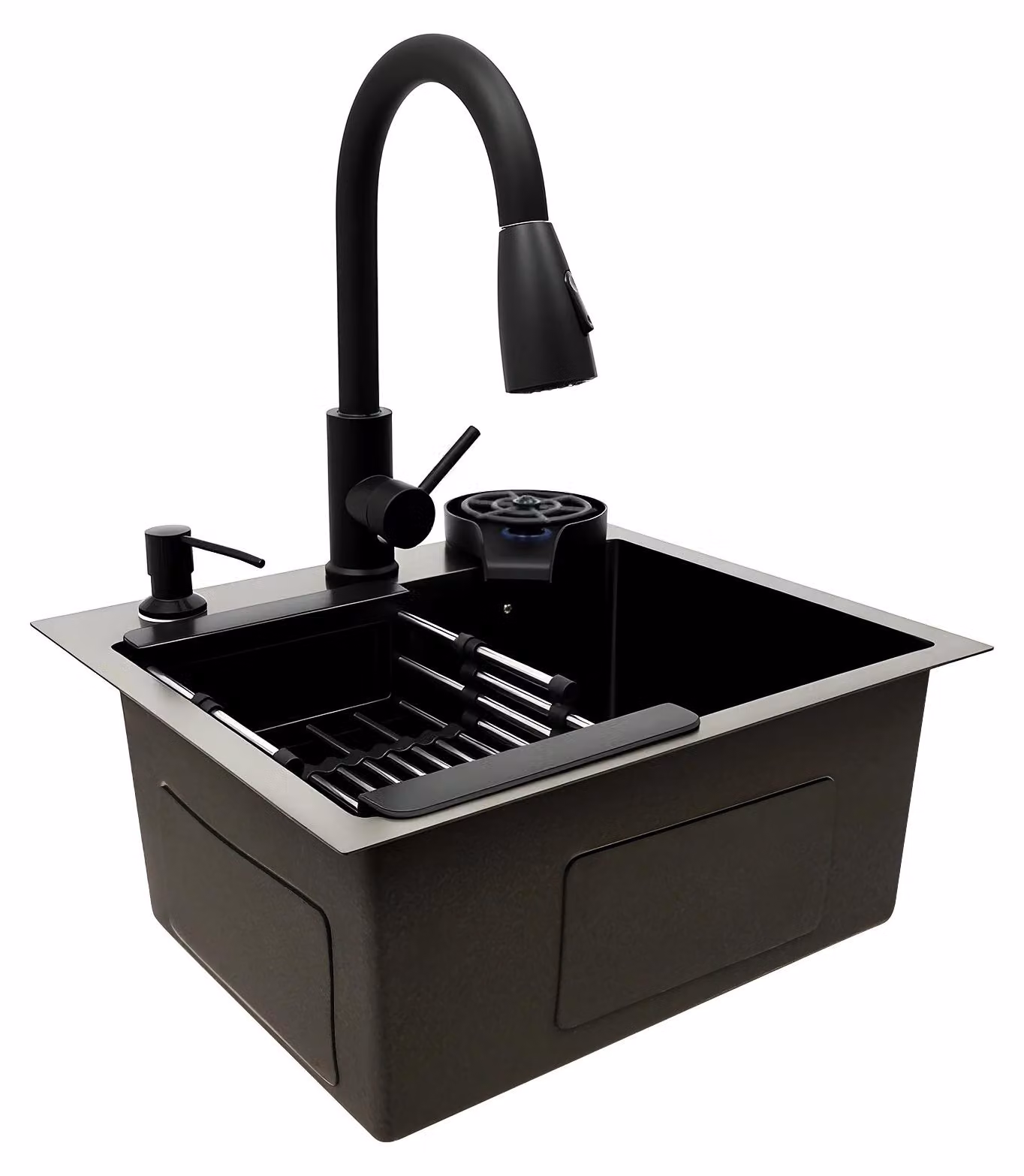 Lavello da cucina - Vasca rettangolare da 45 x 40 cm - Vasca singola - Miscelatore estraibile - Un foro per il miscelatore - Acciaio inossidabile e rame di grado 201 - Montaggio a incasso
