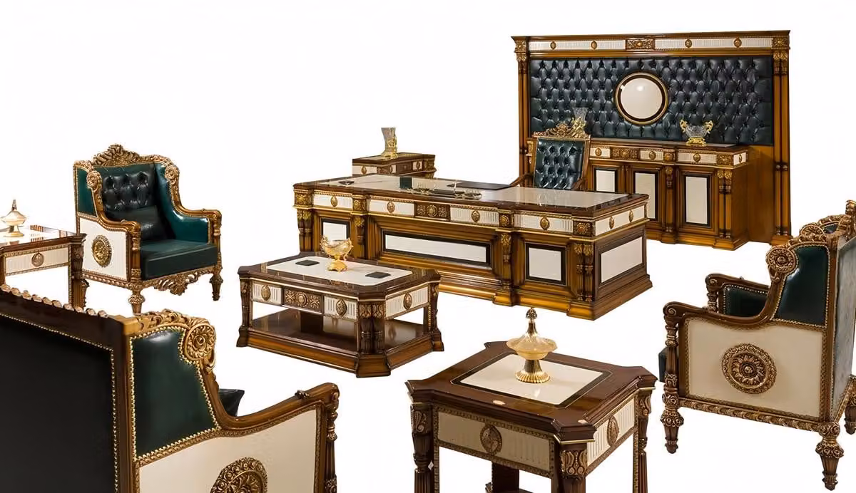 Set 8tlg Büro Zimmer Set Office Einrichtung Komplett Set Schreibtisch Konsole