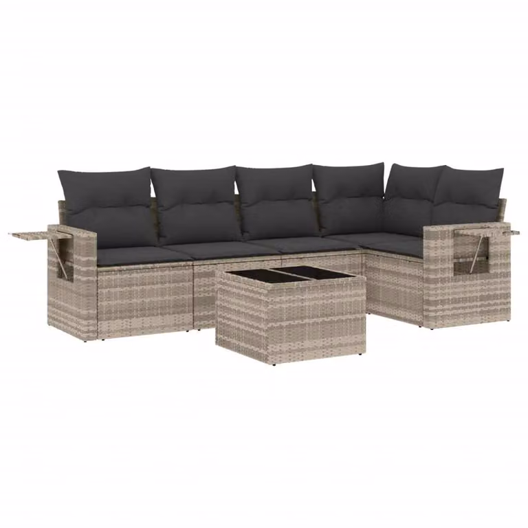 Set Divano da Giardino 6pz con Cuscini Grigio Chiaro Polyrattan