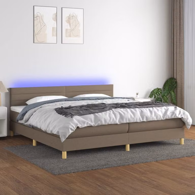 Maison Exclusive - Letto a Molle Materasso e LED tortora 200x200cm in Tessuto
