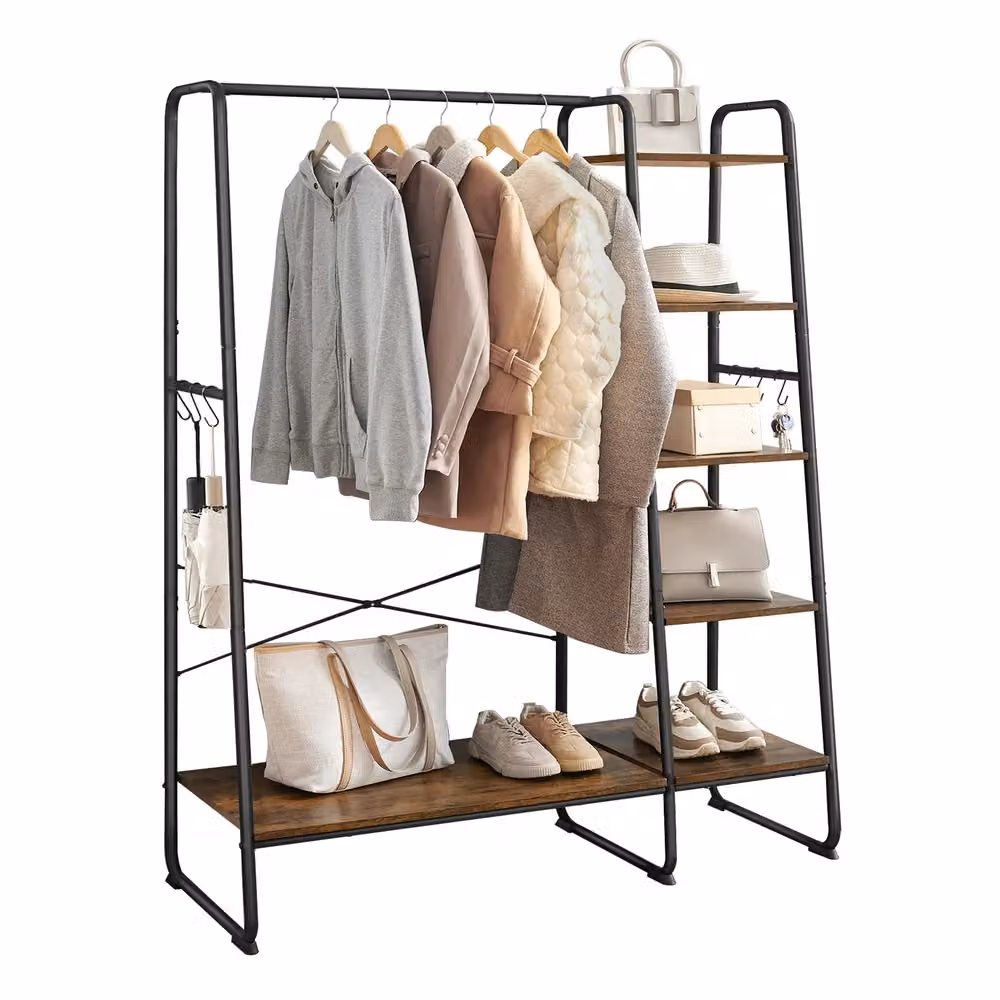 Appendiabiti con scarpiera ingresso, Marrone Vintage, Nero