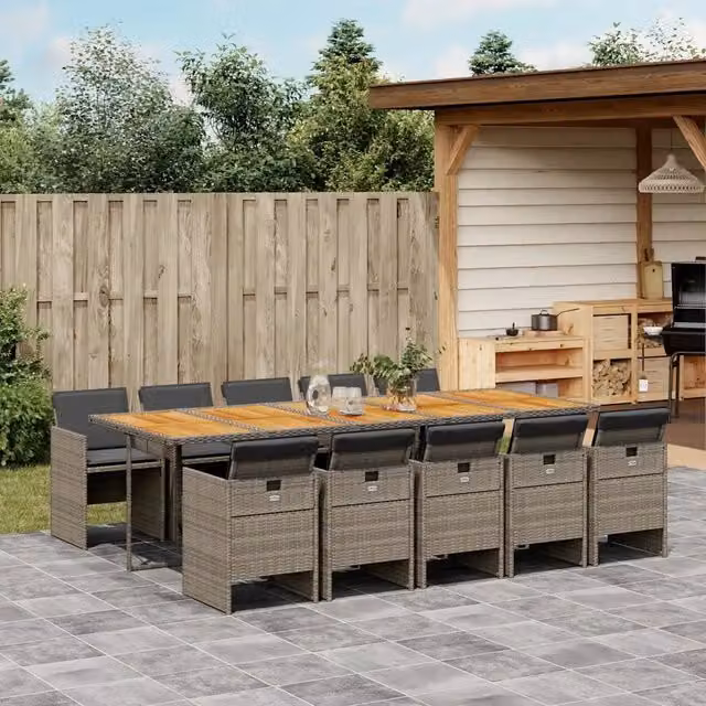 Set da pranzo da giardino vidaXL in legno di acacia e polyrattan da 11 pezzi, colore grigio e marrone