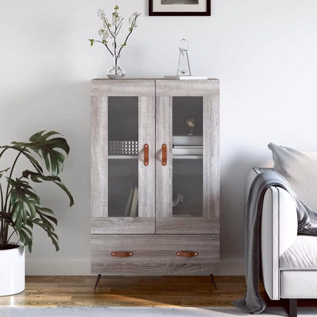 Credenza moderna vidaXL in legno multistrato e metallo, colore Grigio Sonoma, L: 69,5 cm, P: 31 cm, H: 115 cm