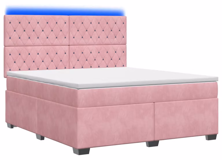 Letto a molle con materasso con testata rosa 160 x 200 cm in velluto
