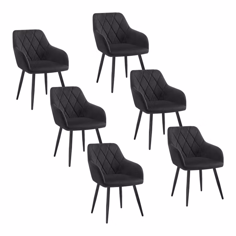 Set di 6 sedie per sala da pranzo WOLTU con schienale a braccioli, sedia per sala da pranzo con rivestimento in velluto, comoda sedia imbottita, sedia da cucina con gambe in metallo, nero