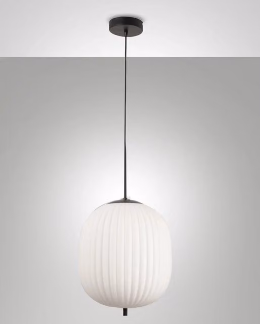 Domizia Lampada a Sospensione in Metallo e Vetro Soffiato Nero Ø320mm, Attacco E27, Design Elegante per Interni IP20 Classe 1