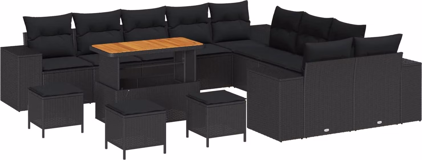 Set Divano da Giardino con cuscino 14 pcs Nero polyrattan