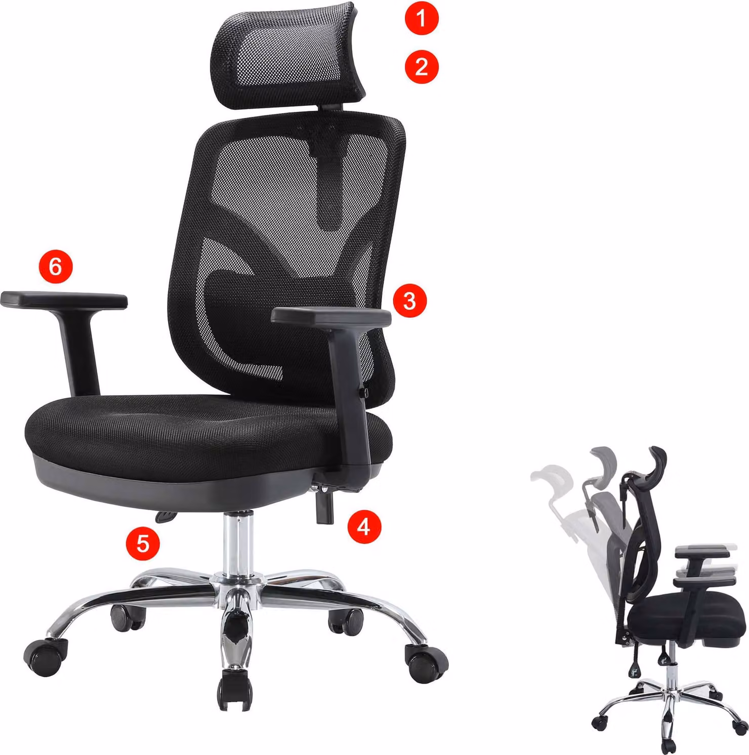 Sedia da ufficio SIHOO sedia da scrivania, ergonomica, supporto lombare regolabile e bracciolo ~ nero