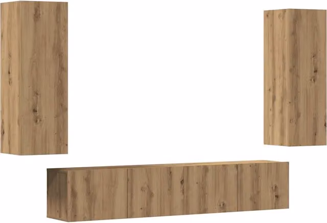 Mobili TV a Parete 4 pz | Armadietto TV | Mobile Porta TV Rovere Artigianale in Legno Multistrato
