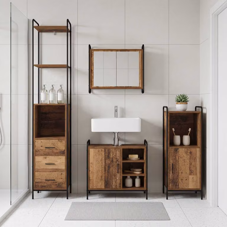vidaXL Set di Armadi da Bagno 4 pz Legno antico 40 x 36 x 200,5 cm