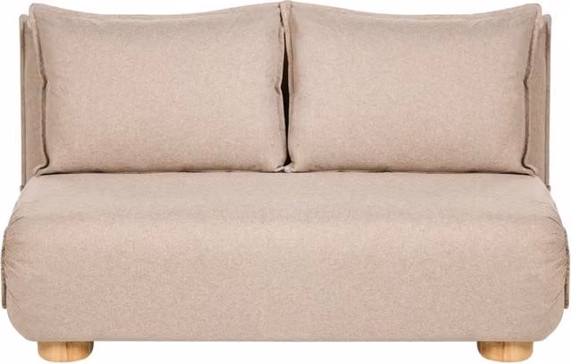 Divano letto a 2 posti Rivestimento in lino sintetico beige Gambe in legno Divano per bambini senza braccioli