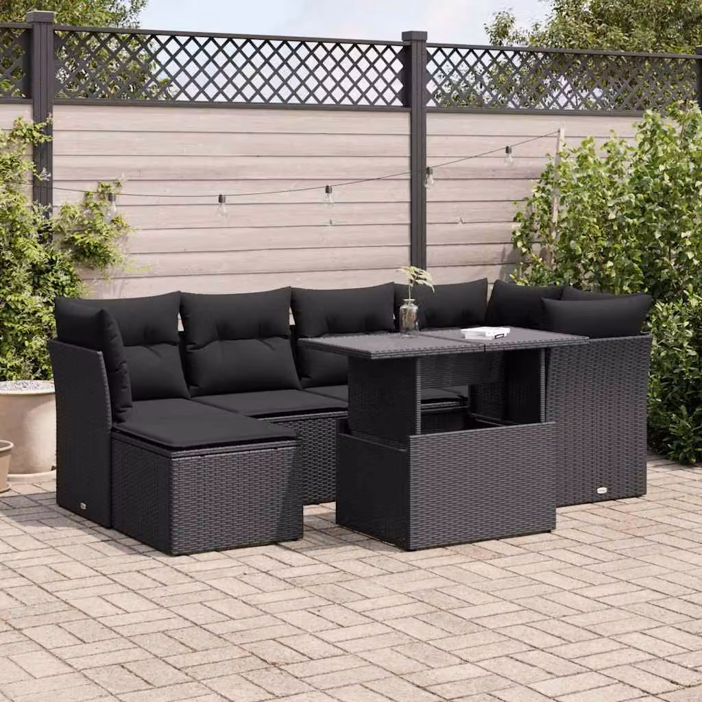 Maison Exclusive - Set da giardino 7 pezzi con cuscini in polyrattan nero