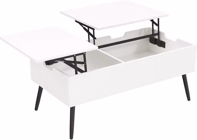 Tavolino Salotto Regolabile in Altezza 50x100 cm con Doppio Piano e Spazio Interno Bianco