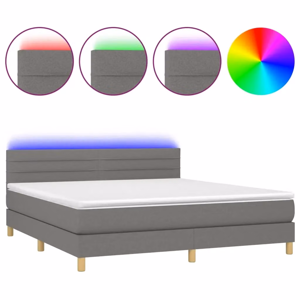 Letto Ibrido con Materasso e Illuminazione LED vidaXL in Tessuto Grigio L: 160 cm, P: 200 cm, H: 88 cm – 2