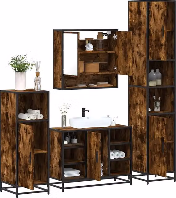 Set Mobili da Bagno 4 pz Rovere Fumo in Legno Multistrato 3301242