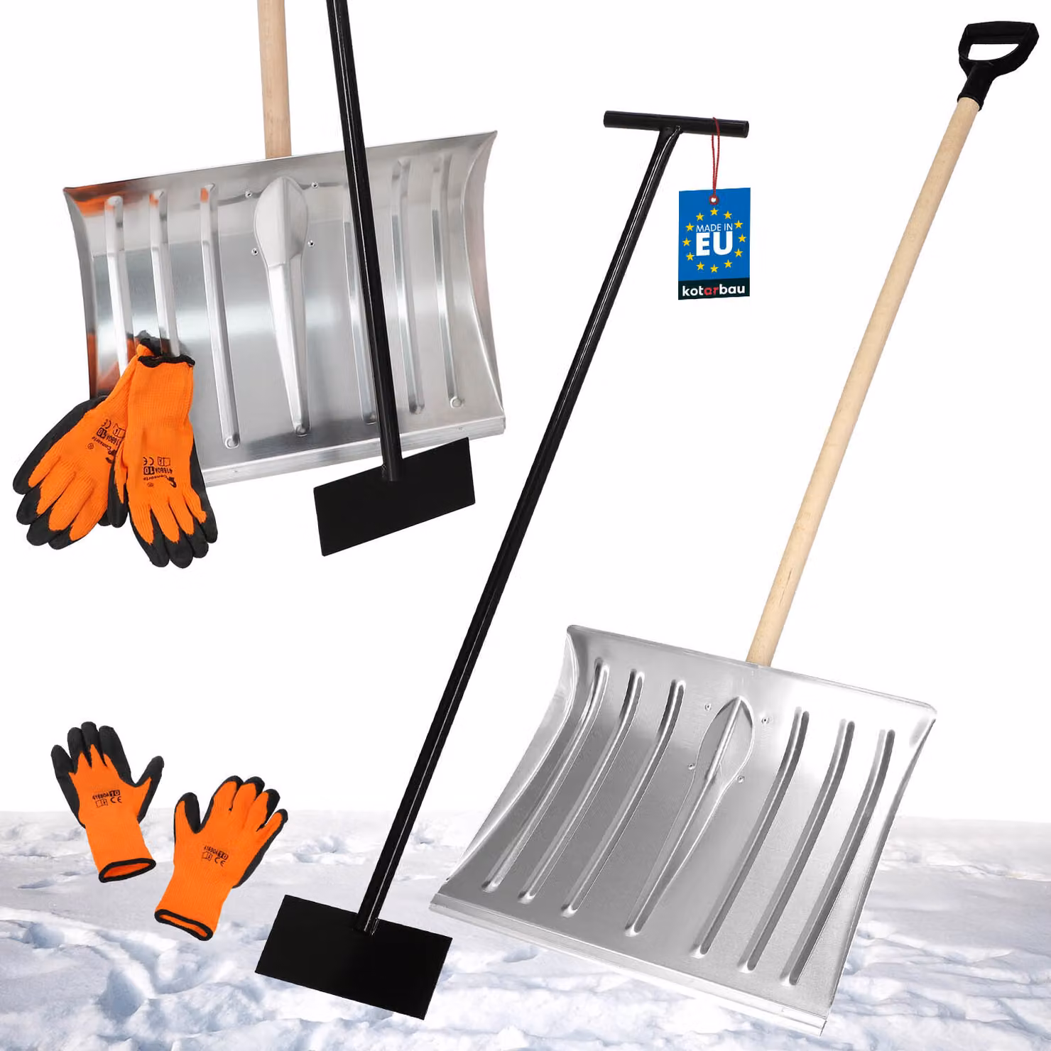 KOTARBAU® Set Pala da neve con manico in legno 137 cm Raschietto per ghiaccio 119 x 20 cm + guanti caldi Pala da neve Togli neve Pala da neve in alluminio Raschietto per paraurti auto con manico Pala con manico