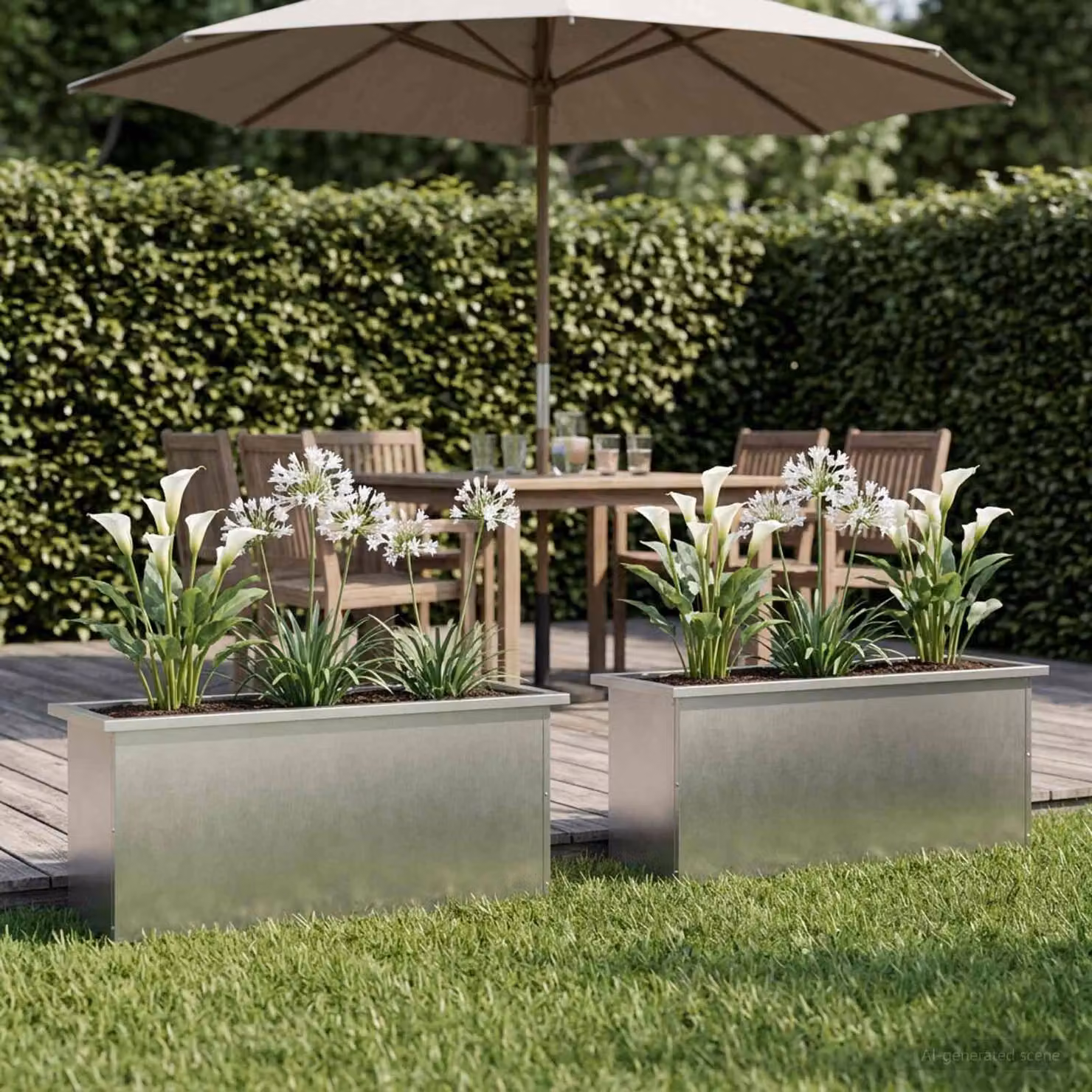 Set di 2 fioriere da giardino vidaXL con LED in acciaio color argento L 100 cm x P 30 cm x H 30 cm