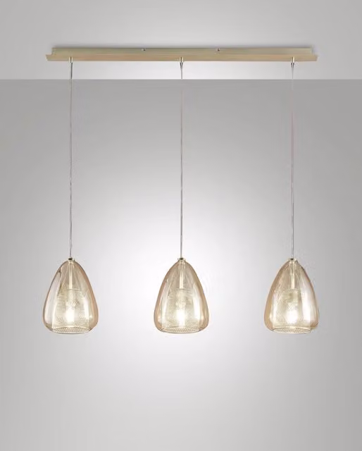 Britton Lampada a Sospensione in Metallo e Vetro Borosilicato Colore Ambra, Attacco E27 3x40W, Design Moderno ed Elegante per Interni IP20