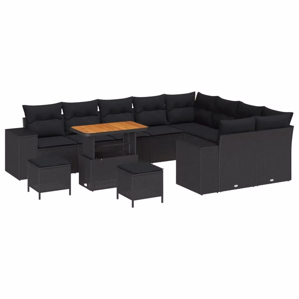 Set Divano da Giardino vidaXL a Forma di U con Cuscini e Tavolino, Nero – 2