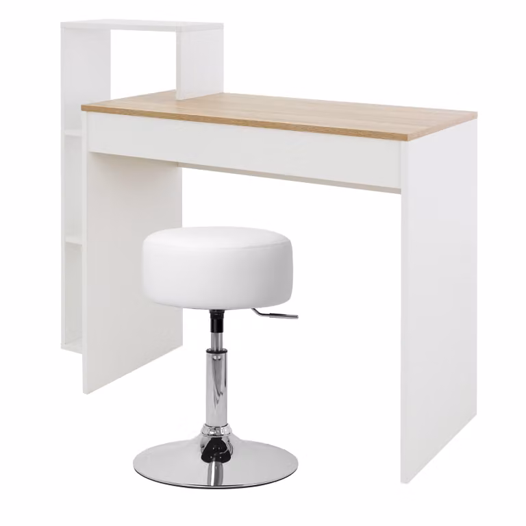 ML-Design scrivania con sgabello, bianco/rovere di Sonoma, scrivania per computer con ripiano, sgabello imbottito sgabello Ø33cm girevole e regolabile in altezza
