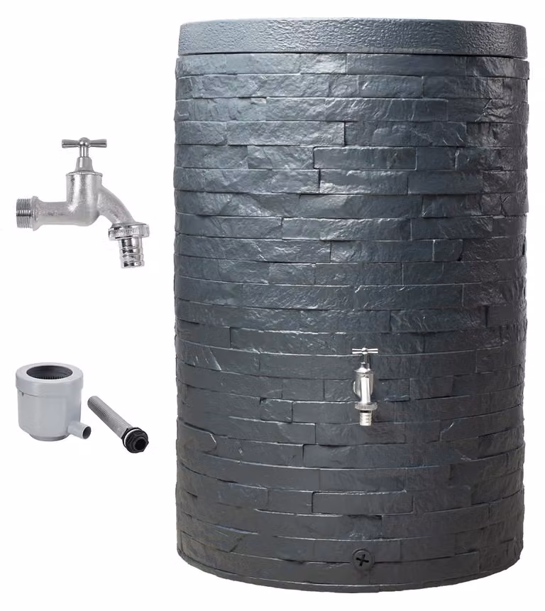 GARANTIA MURO serbatoio per pioggia set completo 260 litri grigio grafite incl. rubinetto cromato e raccordo pluviale