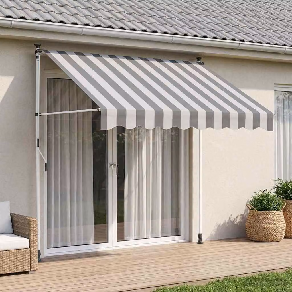 vidaXL Tenda retrattile manuale con bracci pieghevoli in poliestere, Antracite e Bianco, L: 300 cm