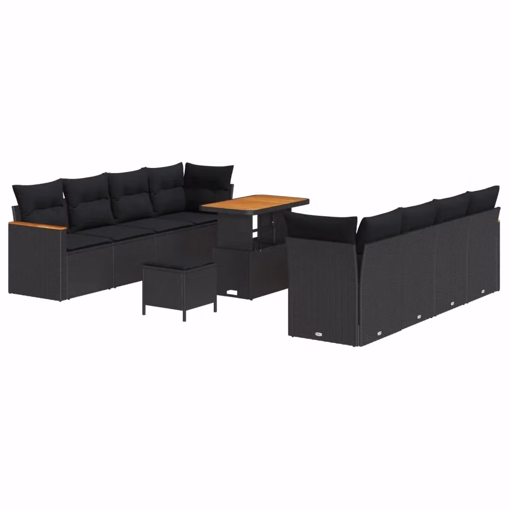 Set Divano da Giardino Moderno vidaXL in Polyrattan Nero con 11 Pezzi e Cuscini Inclusi – 2